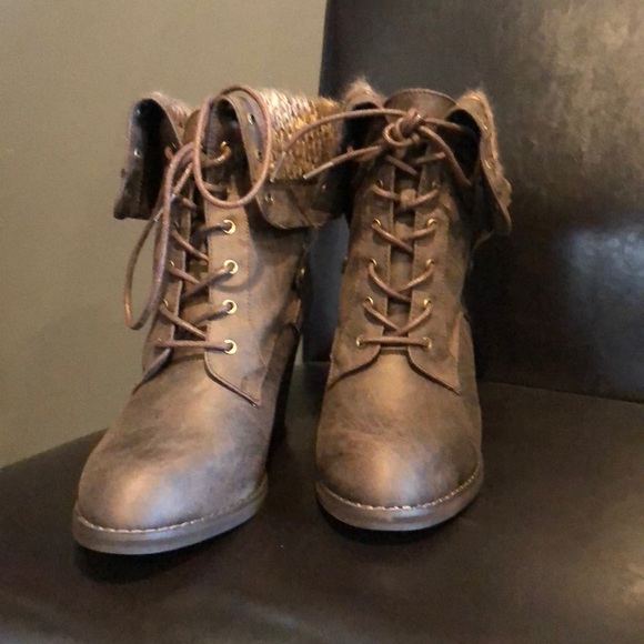 Brown Just Fab military ankle booties size 9 - Picture 2 of 8